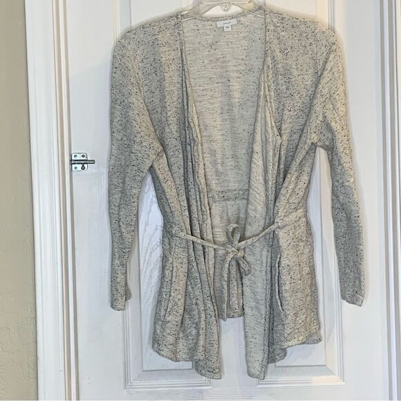 Pure Jill J. Jill Wrap Cardigan Sweater Size Large Heather Gray Belted Tie Waist - Picture 10 of 11
